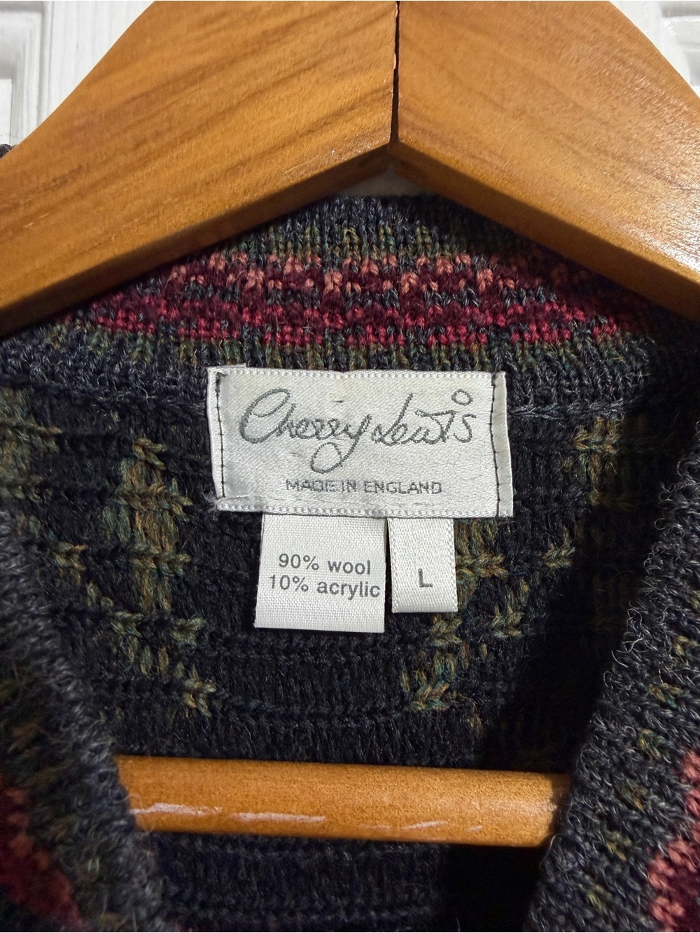 Vintage Cherry Lewis Vintage Wool Blend Multicolor tapestry knit Cardigan large - Picture 6 of 6
